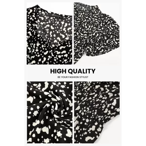 imagePRETTYGARDEN Womens Summer Boho Dress Casual Short Sleeve Tie V Neck Ruffle Floral Print Mini Skater DressesBlack Leopard