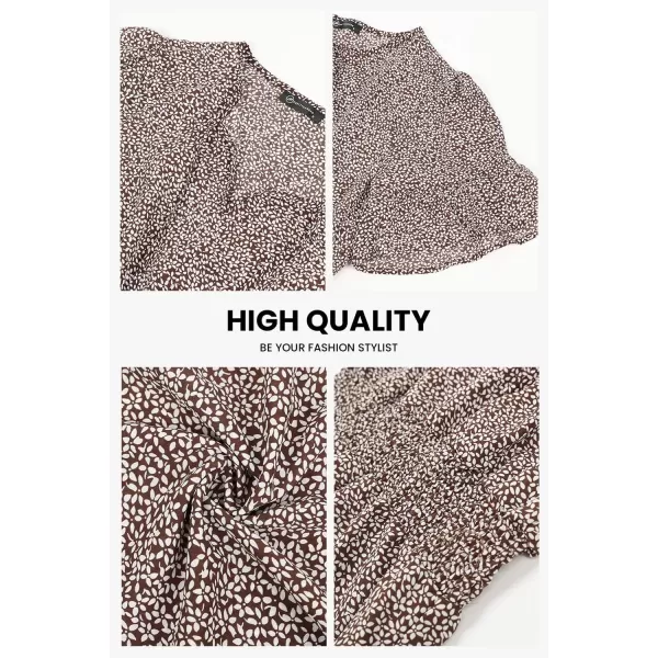 imagePRETTYGARDEN Womens Summer Boho Dress Casual Short Sleeve Tie V Neck Ruffle Floral Print Mini Skater DressesCoffee