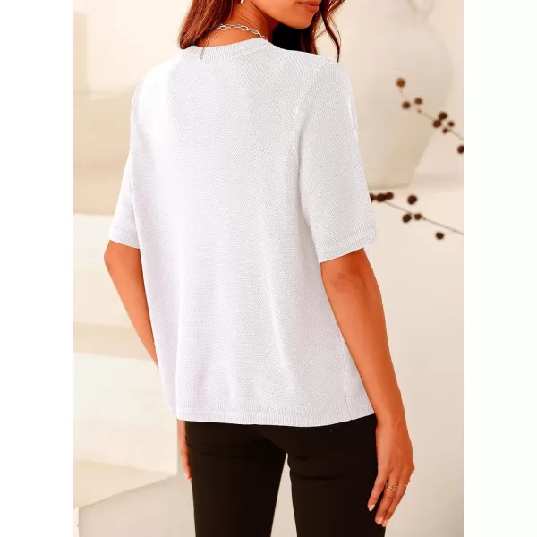 imagePRETTYGARDEN Womens Summer Button Down Shirts Casual Short Sleeve Crew Neck Ribbed Knit Blouse Top CardigansWhite