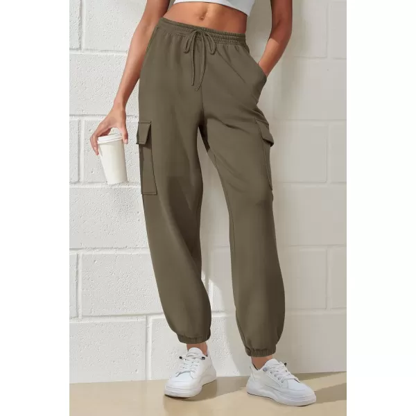 imagePRETTYGARDEN Womens Summer Cargo Sweatpants Casual Elastic High Waisted Lounge Jogger Pants with PocketsArmy Green