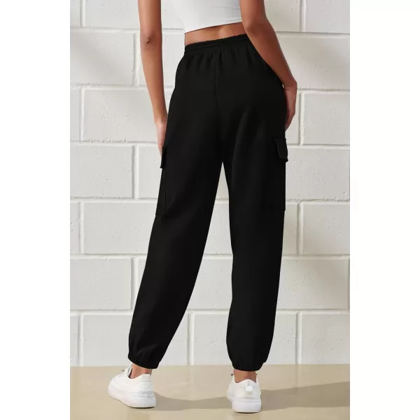 imagePRETTYGARDEN Womens Summer Cargo Sweatpants Casual Elastic High Waisted Lounge Jogger Pants with PocketsBlack