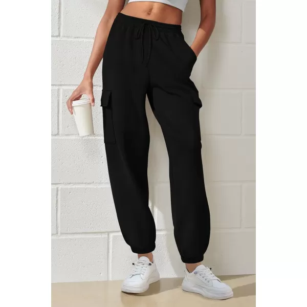 imagePRETTYGARDEN Womens Summer Cargo Sweatpants Casual Elastic High Waisted Lounge Jogger Pants with PocketsBlack