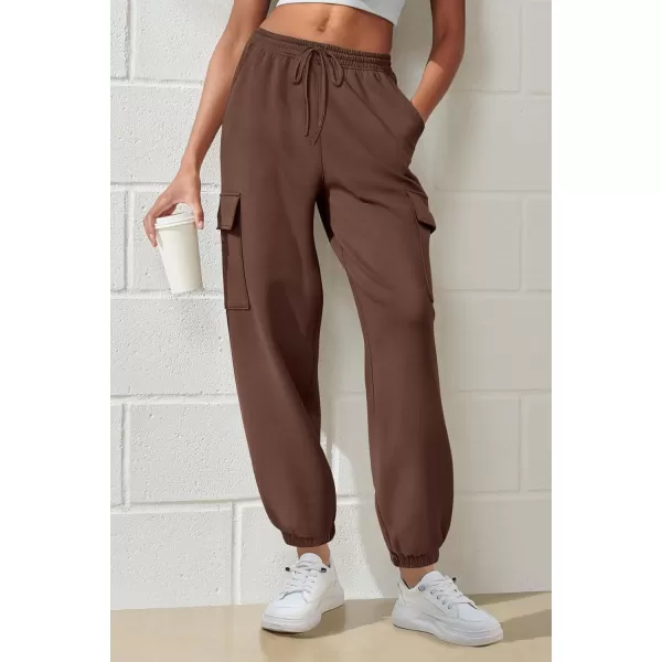 imagePRETTYGARDEN Womens Summer Cargo Sweatpants Casual Elastic High Waisted Lounge Jogger Pants with PocketsCoffee