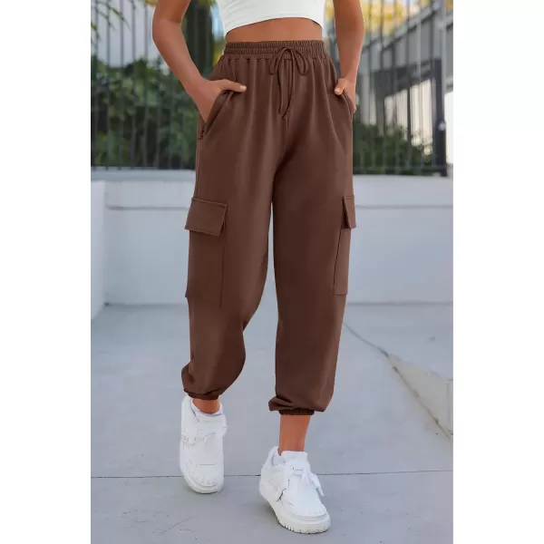 imagePRETTYGARDEN Womens Summer Cargo Sweatpants Casual Elastic High Waisted Lounge Jogger Pants with PocketsCoffee