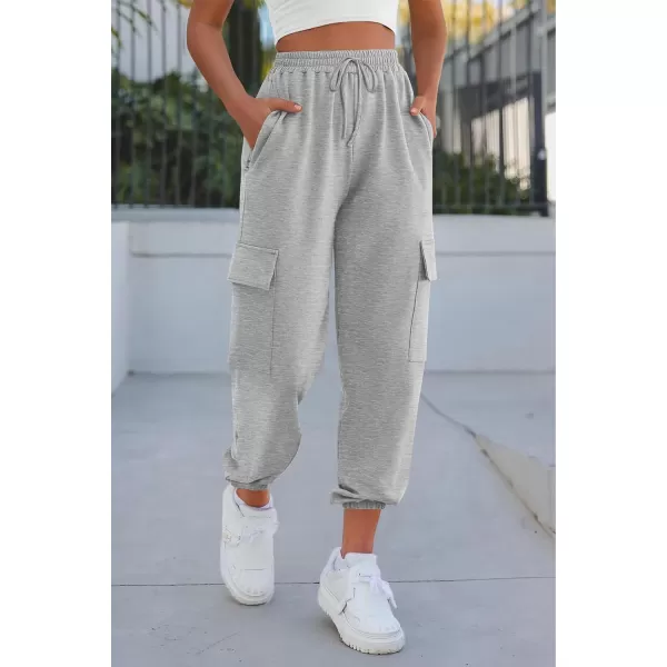 imagePRETTYGARDEN Womens Summer Cargo Sweatpants Casual Elastic High Waisted Lounge Jogger Pants with PocketsGrey