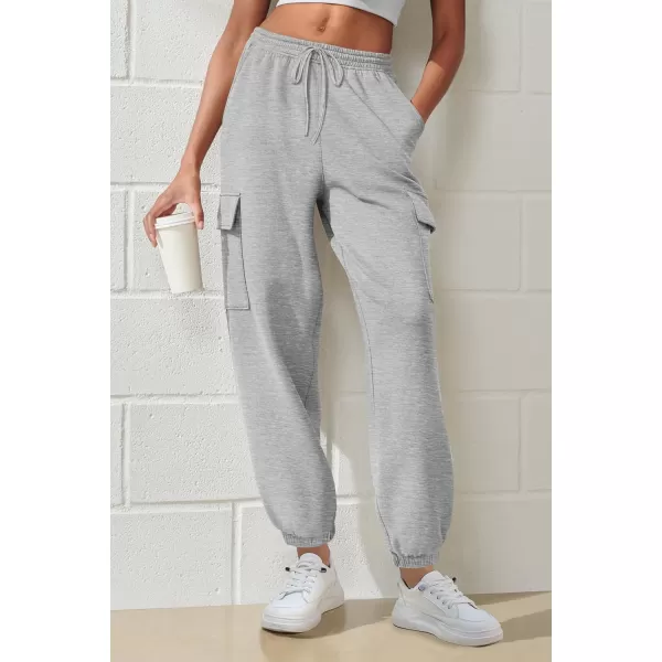 imagePRETTYGARDEN Womens Summer Cargo Sweatpants Casual Elastic High Waisted Lounge Jogger Pants with PocketsGrey