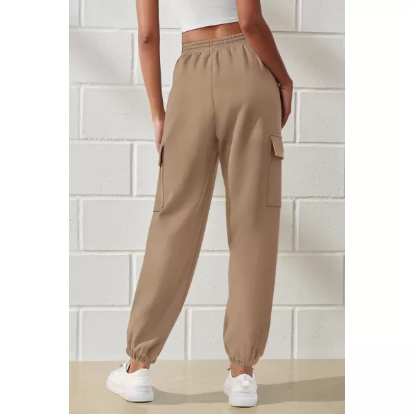 imagePRETTYGARDEN Womens Summer Cargo Sweatpants Casual Elastic High Waisted Lounge Jogger Pants with PocketsKhaki