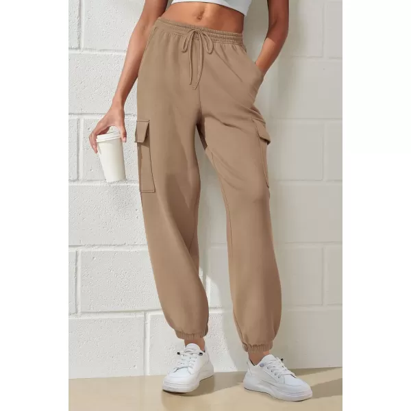 imagePRETTYGARDEN Womens Summer Cargo Sweatpants Casual Elastic High Waisted Lounge Jogger Pants with PocketsKhaki