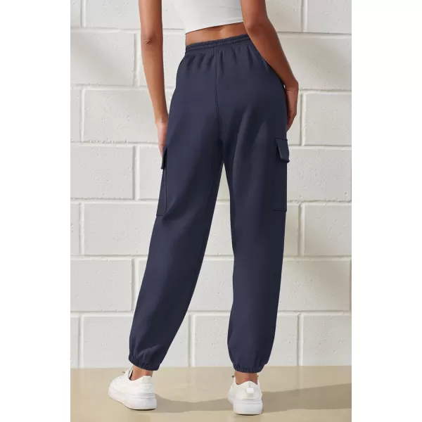 imagePRETTYGARDEN Womens Summer Cargo Sweatpants Casual Elastic High Waisted Lounge Jogger Pants with PocketsNavy
