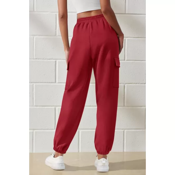 imagePRETTYGARDEN Womens Summer Cargo Sweatpants Casual Elastic High Waisted Lounge Jogger Pants with PocketsWine Red