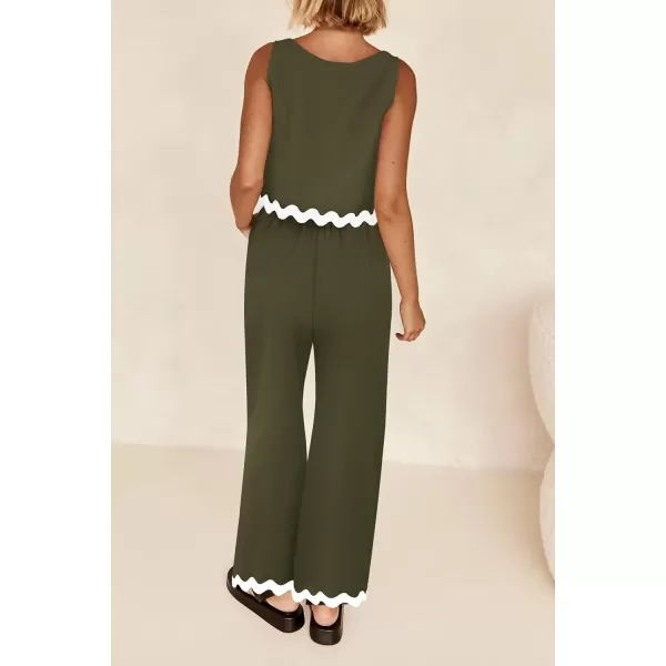 imagePRETTYGARDEN Womens Summer Casual 2 Piece Outfits Sleeveless Tank Crop Top Wide Leg Pants Sets TracksuitArmy Green