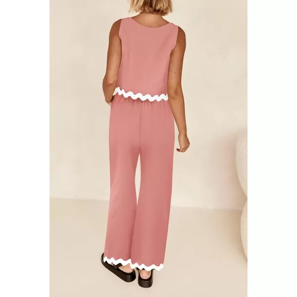 imagePRETTYGARDEN Womens Summer Casual 2 Piece Outfits Sleeveless Tank Crop Top Wide Leg Pants Sets TracksuitPink