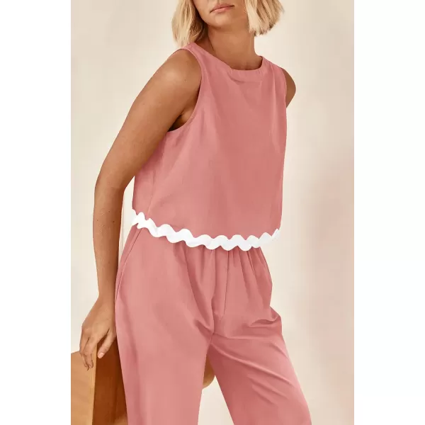 imagePRETTYGARDEN Womens Summer Casual 2 Piece Outfits Sleeveless Tank Crop Top Wide Leg Pants Sets TracksuitPink
