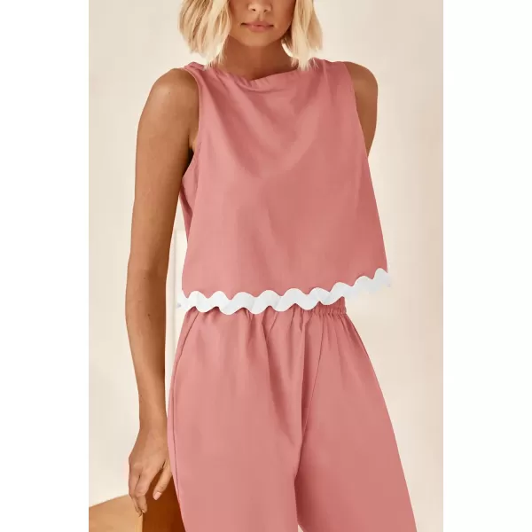 imagePRETTYGARDEN Womens Summer Casual 2 Piece Outfits Sleeveless Tank Crop Top Wide Leg Pants Sets TracksuitPink