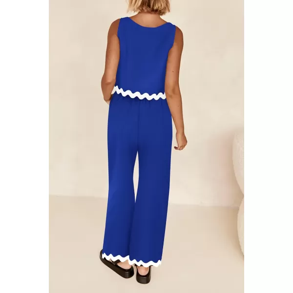 imagePRETTYGARDEN Womens Summer Casual 2 Piece Outfits Sleeveless Tank Crop Top Wide Leg Pants Sets TracksuitRoyal Blue