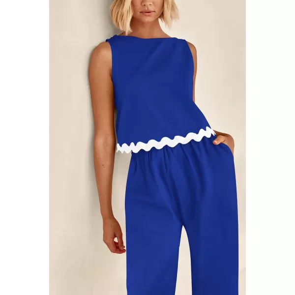 imagePRETTYGARDEN Womens Summer Casual 2 Piece Outfits Sleeveless Tank Crop Top Wide Leg Pants Sets TracksuitRoyal Blue