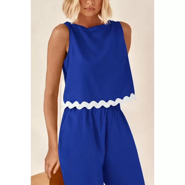 imagePRETTYGARDEN Womens Summer Casual 2 Piece Outfits Sleeveless Tank Crop Top Wide Leg Pants Sets TracksuitRoyal Blue
