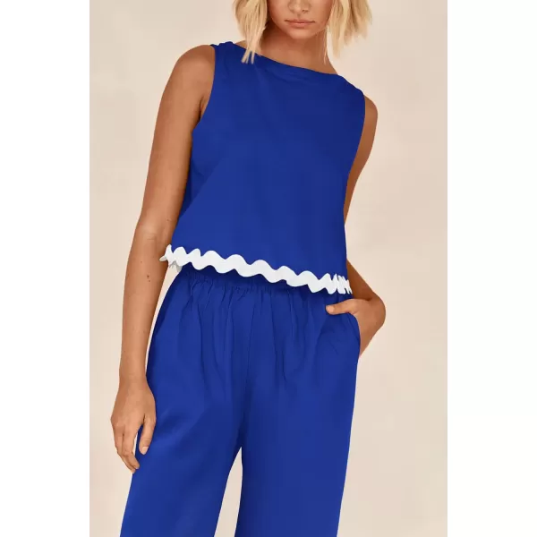 imagePRETTYGARDEN Womens Summer Casual 2 Piece Outfits Sleeveless Tank Crop Top Wide Leg Pants Sets TracksuitRoyal Blue