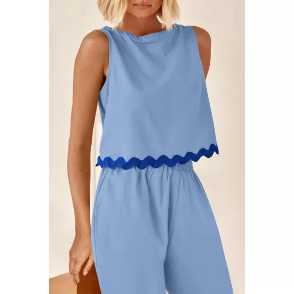 imagePRETTYGARDEN Womens Summer Casual 2 Piece Outfits Sleeveless Tank Crop Top Wide Leg Pants Sets TracksuitSky Blue