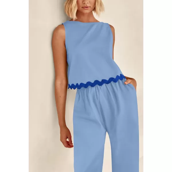 imagePRETTYGARDEN Womens Summer Casual 2 Piece Outfits Sleeveless Tank Crop Top Wide Leg Pants Sets TracksuitSky Blue