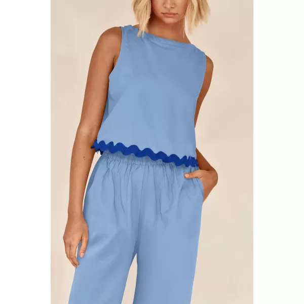 imagePRETTYGARDEN Womens Summer Casual 2 Piece Outfits Sleeveless Tank Crop Top Wide Leg Pants Sets TracksuitSky Blue