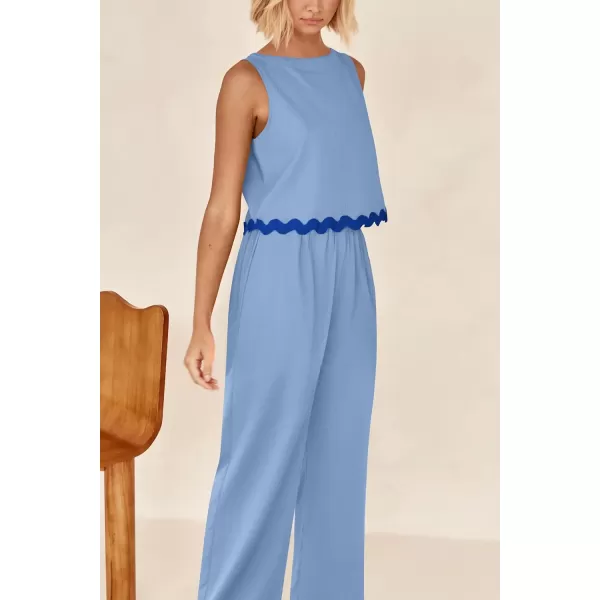 imagePRETTYGARDEN Womens Summer Casual 2 Piece Outfits Sleeveless Tank Crop Top Wide Leg Pants Sets TracksuitSky Blue