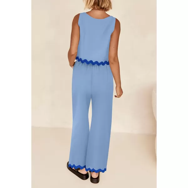 imagePRETTYGARDEN Womens Summer Casual 2 Piece Outfits Sleeveless Tank Crop Top Wide Leg Pants Sets TracksuitSky Blue