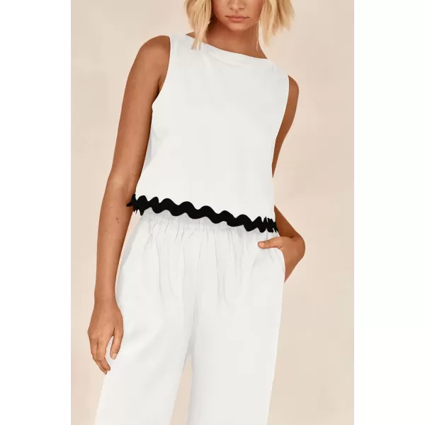 imagePRETTYGARDEN Womens Summer Casual 2 Piece Outfits Sleeveless Tank Crop Top Wide Leg Pants Sets TracksuitWhite