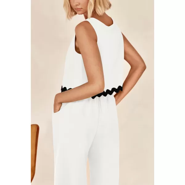 imagePRETTYGARDEN Womens Summer Casual 2 Piece Outfits Sleeveless Tank Crop Top Wide Leg Pants Sets TracksuitWhite