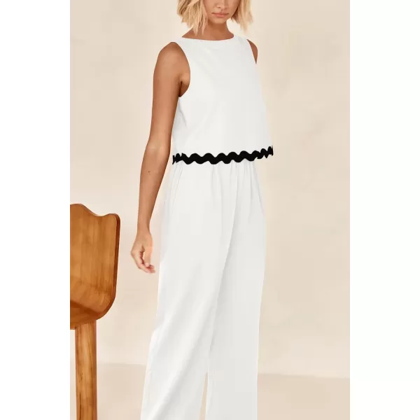 imagePRETTYGARDEN Womens Summer Casual 2 Piece Outfits Sleeveless Tank Crop Top Wide Leg Pants Sets TracksuitWhite