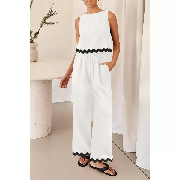 imagePRETTYGARDEN Womens Summer Casual 2 Piece Outfits Sleeveless Tank Crop Top Wide Leg Pants Sets TracksuitWhite