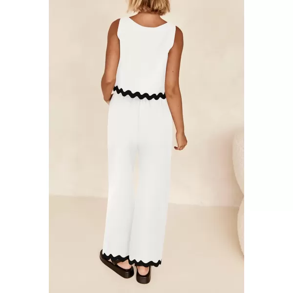 imagePRETTYGARDEN Womens Summer Casual 2 Piece Outfits Sleeveless Tank Crop Top Wide Leg Pants Sets TracksuitWhite