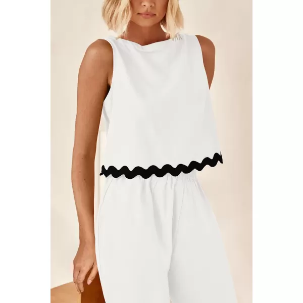 imagePRETTYGARDEN Womens Summer Casual 2 Piece Outfits Sleeveless Tank Crop Top Wide Leg Pants Sets TracksuitWhite