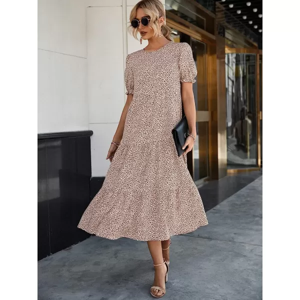 imagePRETTYGARDEN Womens Summer Casual Boho Dress Floral Print Ruffle Puff Sleeve High Waist Midi Beach DressesAPRICOT