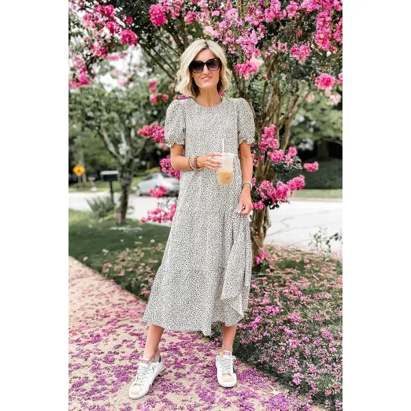 imagePRETTYGARDEN Womens Summer Casual Boho Dress Floral Print Ruffle Puff Sleeve High Waist Midi Beach DressesAPRICOT