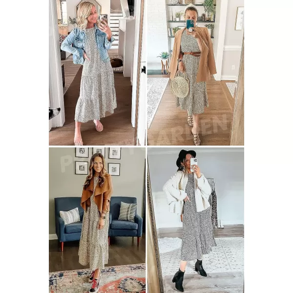 imagePRETTYGARDEN Womens Summer Casual Boho Dress Floral Print Ruffle Puff Sleeve High Waist Midi Beach DressesCoffee Apricot Leopard