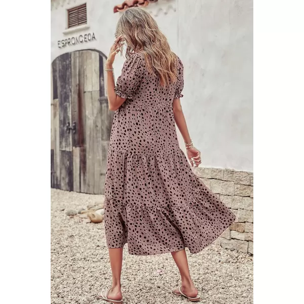 imagePRETTYGARDEN Womens Summer Casual Boho Dress Floral Print Ruffle Puff Sleeve High Waist Midi Beach DressesPink