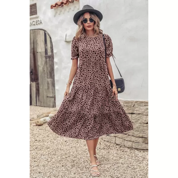 imagePRETTYGARDEN Womens Summer Casual Boho Dress Floral Print Ruffle Puff Sleeve High Waist Midi Beach DressesPink