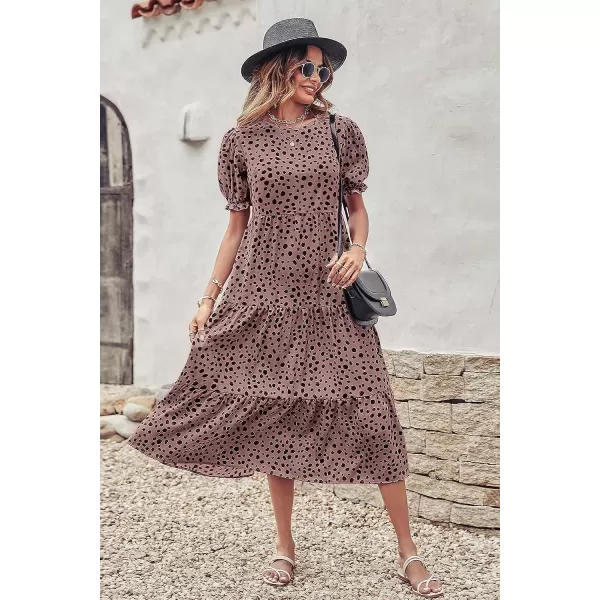 imagePRETTYGARDEN Womens Summer Casual Boho Dress Floral Print Ruffle Puff Sleeve High Waist Midi Beach DressesPink