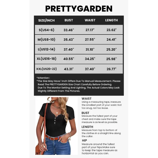 imagePRETTYGARDEN Womens Summer Casual Henley Shirts Short Sleeve V Neck Button Up Ribbed Knit Sexy Slim Fit Basic TopsGreen