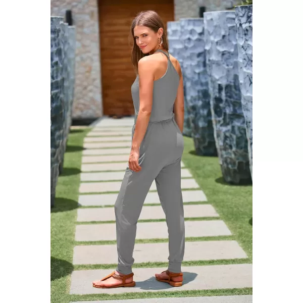 imagePRETTYGARDEN Womens Summer Casual Jumpsuits Wrap V Neck Sleeveless One Piece Pants Romper with PocketsLight Grey