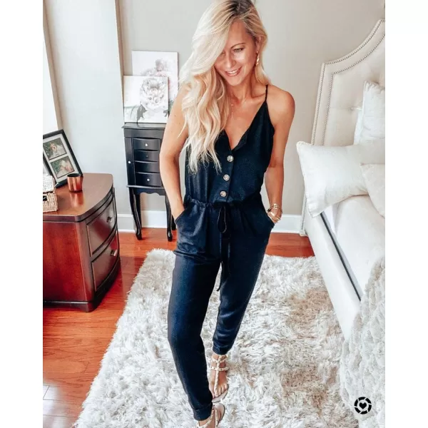 imagePRETTYGARDEN Womens Summer Casual Jumpsuits Wrap V Neck Sleeveless One Piece Pants Romper with PocketsSolid Black