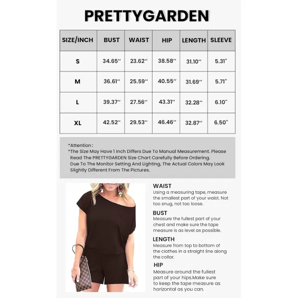imagePRETTYGARDEN Womens Summer Casual Off Shoulder Rompers Short Sleeve Loose One Piece Jumpsuit with PocketsCoffee