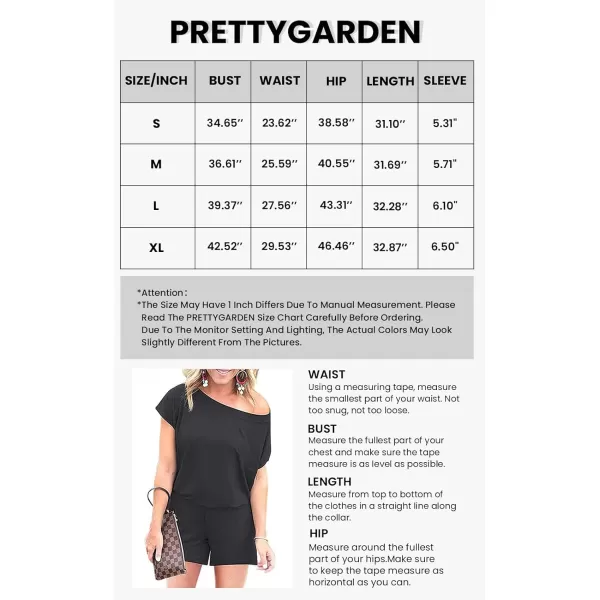 imagePRETTYGARDEN Womens Summer Casual Off Shoulder Rompers Short Sleeve Loose One Piece Jumpsuit with PocketsDark Grey