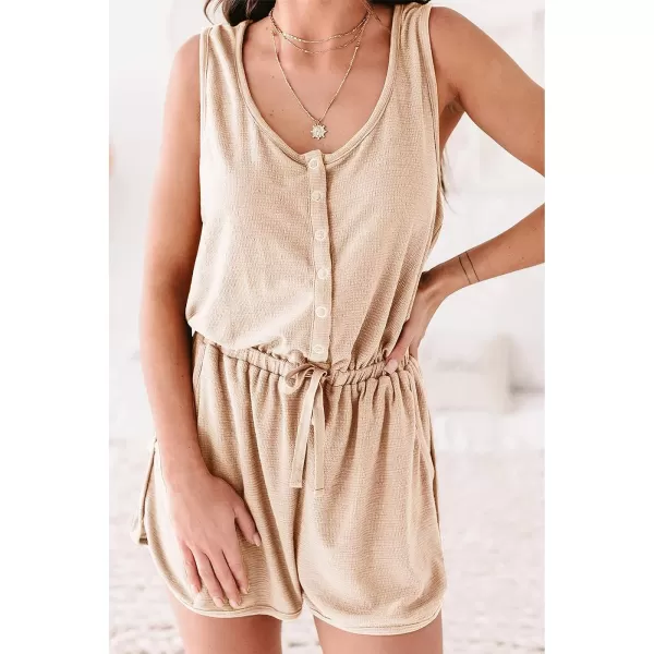 imagePRETTYGARDEN Womens Summer Casual Shorts Jumpsuit Plain Scoop Neck Button Down Sleeveless Tank Top Rompers With PocketsApricot