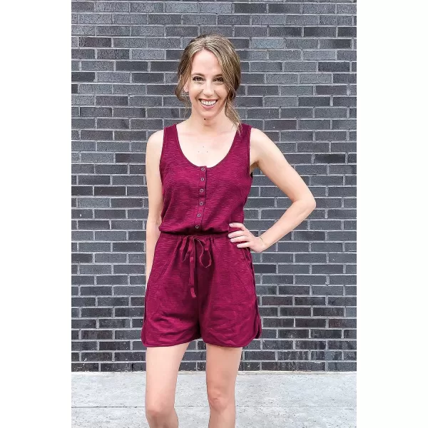 imagePRETTYGARDEN Womens Summer Casual Shorts Jumpsuit Plain Scoop Neck Button Down Sleeveless Tank Top Rompers With PocketsJujube Red