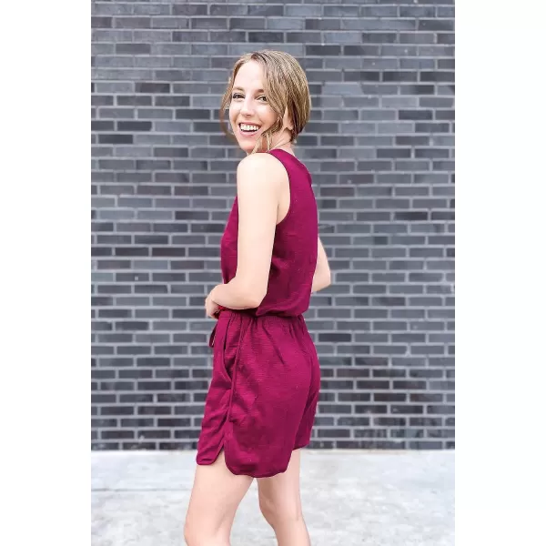 imagePRETTYGARDEN Womens Summer Casual Shorts Jumpsuit Plain Scoop Neck Button Down Sleeveless Tank Top Rompers With PocketsJujube Red