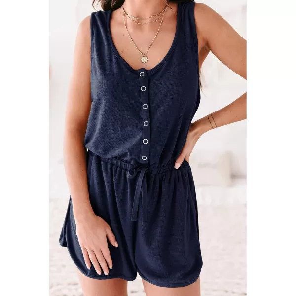 imagePRETTYGARDEN Womens Summer Casual Shorts Jumpsuit Plain Scoop Neck Button Down Sleeveless Tank Top Rompers With PocketsNavy