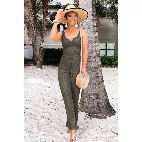 imagePRETTYGARDEN Womens Summer Casual Two Piece Outfits Sweatsuits Tank Scoop Neck Ribbed Knit Long Pants TracksuitsArmy Green