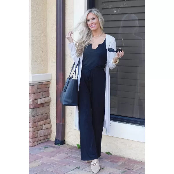 imagePRETTYGARDEN Womens Summer Casual Two Piece Outfits Sweatsuits Tank Scoop Neck Ribbed Knit Long Pants TracksuitsBlack
